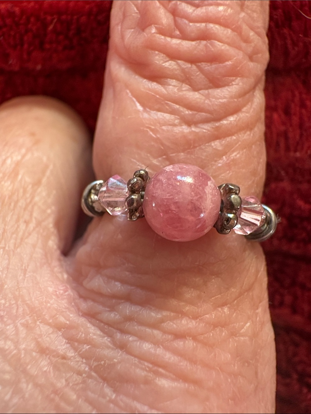 Avon Pink Stamped 925 Silver Ring with Crystal Accents